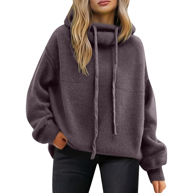 Comdrip Fall Sweaters for Women 2025 Pile Collar Lazy Style Sweater for Women Solid Color Loose Thick Sweater Top Turtleneck Loose Sweater Ladies Sweaters, Purple S