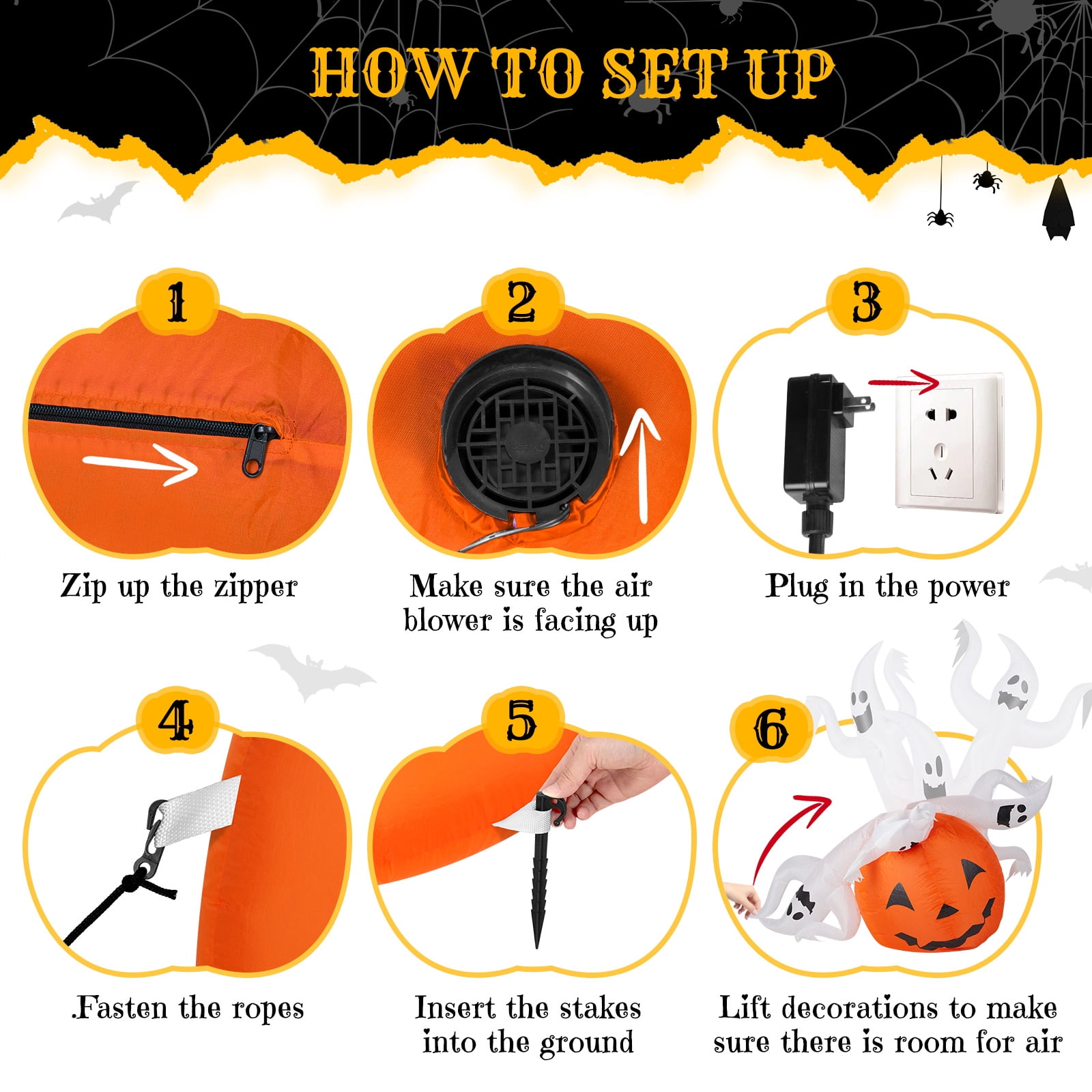 Astoutdoor Halloween Inflatable Pumpkin Ghost Outdoor Decoration, 5.9 ft Blow Up Yard Decor with Built-in LED Lights