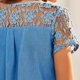 thumbnail image 5 of Vestido de manga corta de denim para mujer: paneles de encaje bordados, corte en A, cintura ajustable para el verano, 5 of 7