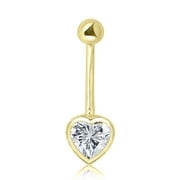 AVORA 10K Yellow Gold Simulated Diamond CZ Bezel Heart Belly Button Ring Body Jewelry (14 Gauge)