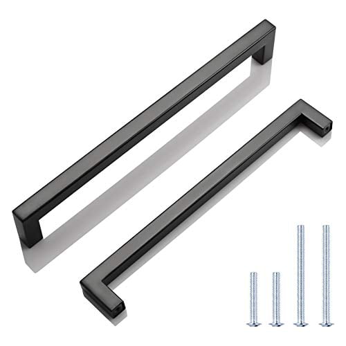 90mm KNOBWELL 6 Pack Black Stainless Steel Kitchen Cabinet Door Handles Hole Centers 3-1/2 inch Euro Style Dresser Drawer Handles Overall Length 5-2/5 inch