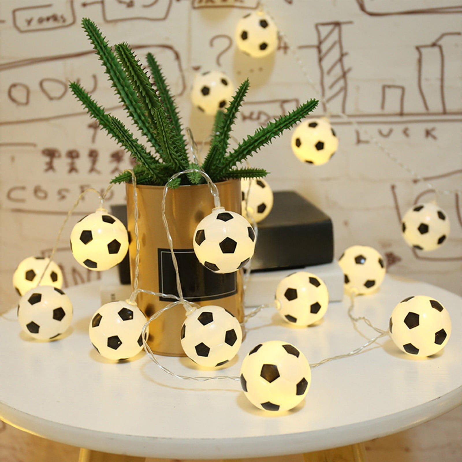 Fufafayo under $5 Soccer String Lights Battery Operated 4.9 Ft Football Decor Lights, Indoor Outdoor Sports Themed Party Decor for Christmas Boys Bedroom Holiday