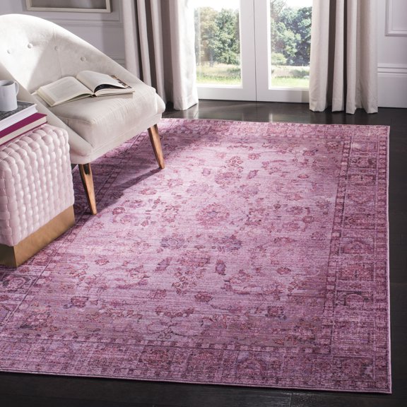 SAFAVIEH Valencia Rowan Floral Bordered Polyester Area Rug, Pink/Multi, 8' x 10'