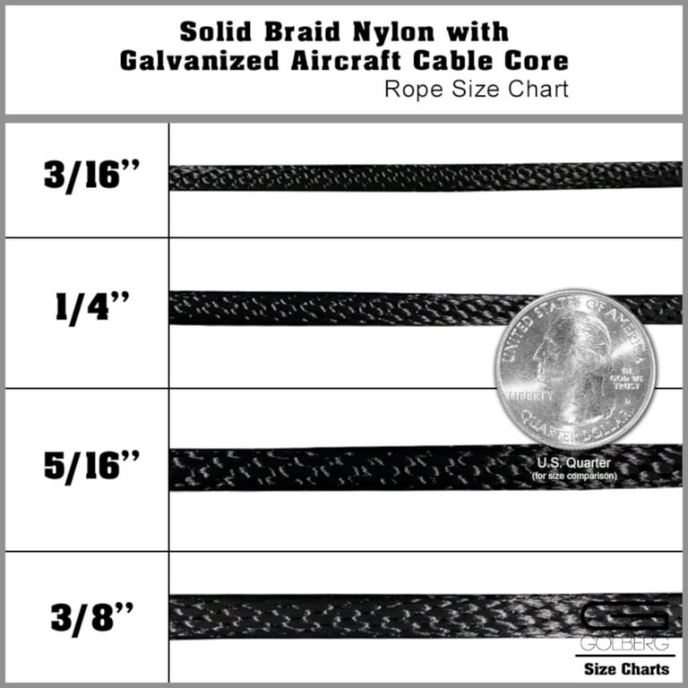 Golberg Braided Nylon Rope with Galvanized Wire Core - High Tensile  Strength Cable Halyard for Flagpoles - 3/8 Inch x 100 Feet 