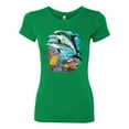 thumbnail image 2 of Pair of Dolphins Swimming in Ocean Animal Lover Womens Slim Fit Junior Tee, Kelly, Small, 2 of 3