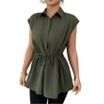 thumbnail image 3 of Stichou Women's 2026 Elegant Sleeveless Shirts Collared Spring Summer Button Down Tie Front Tunic Top Work Peplum Blouse Army Green XL, 3 of 8