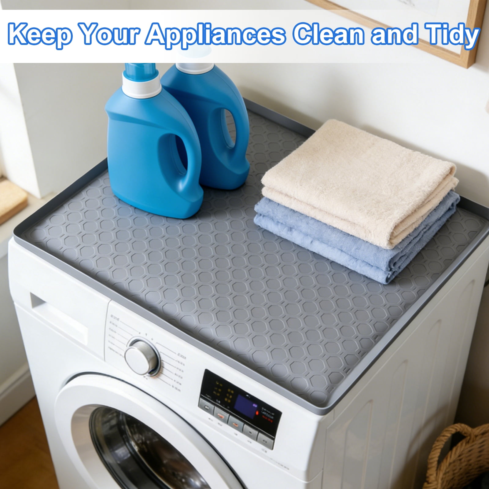 Uxcell 2Pcs Washer and Dryer Top Protector Mat (19.7" x 19.7") - Non-Slip Heat-Resistant Leak-Proof Washable, Silicone Washing Machine Top Cover Pad for Home/Kitchen/Laundry Room, Gray
