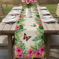 thumbnail image 4 of Tropical Spring Table Runner 70 Inches, Floral Leaves Butterflies Burlap Rustic Bed Runner Dresser Scarves Tabletop for Indoor Outdoor Parties/Ceremony/Banquet, 13" x 70", 4 of 9