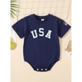 thumbnail image 2 of Baby Boys Girls Independence Day Romper, 4th of July Short Sleeve Round Neck Letter Print Bodysuit, 2 of 9