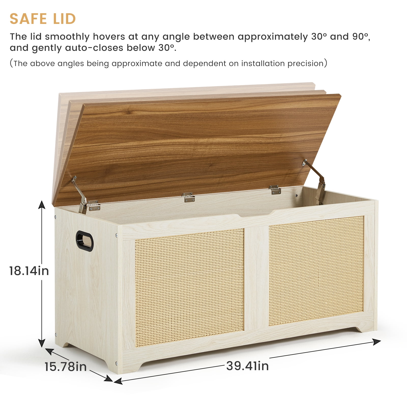 Erinnyees 39.4" Rattan Storage Chest, Storage Bench, Toy Chest, Shoe Bench, with Double Soft - Close Hinges, for Entryway, Bedroom, Living Room, Supports 300 lb