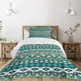 thumbnail image 3 of Ambesonne Ethnic Quilted Bedspread Set 2 Pcs, Winter Aztec Forms Design, Twin Size, Teal Turquoise Tan, 3 of 6
