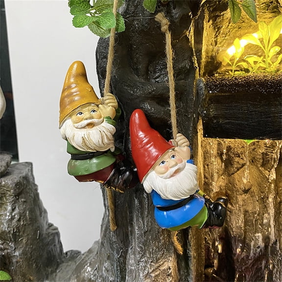 2 Pcs Garden Gnome Statue,Resin Climbing Rope Gnome Fingures, Full Color Funny Gnome Lawn Ornaments, Flower Pot Gnome Hugger Decorations Miniature, Outdoor Gnome Statue