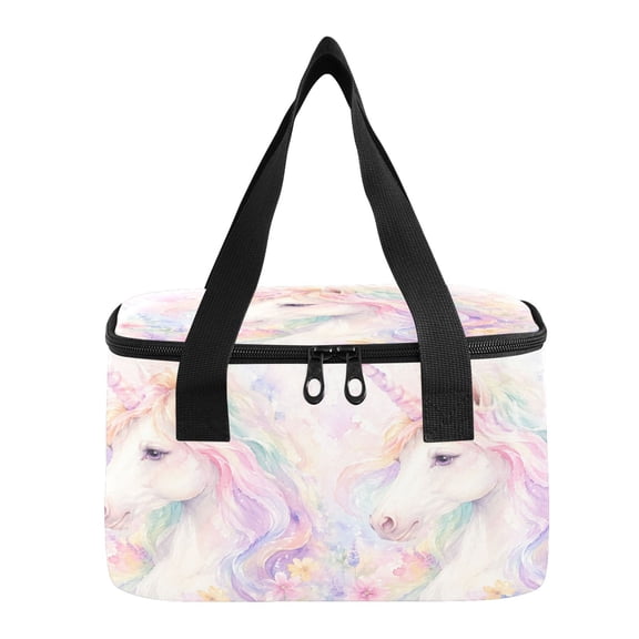 6L Insulated Lunch Bag Square Handheld Cooler Tote Cute Rainbow Unicorn Art Reusable Thermal Bag with Polyester & Aluminum Lining for Work Picnic Travel