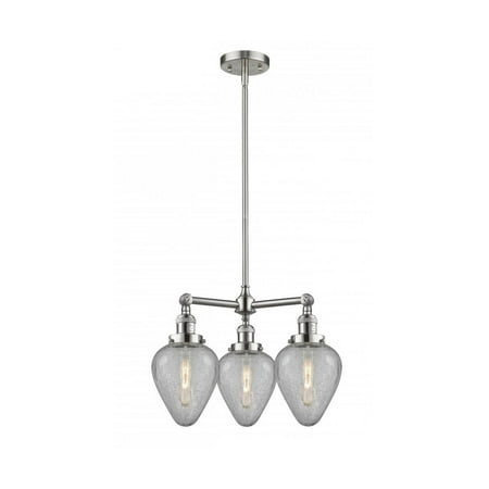 

Brushed Satin Nickel Tone Chandeliers 26 Wide Clear Crackle Glass Steel/Cast Brass/Glass Medium Base 3 Light Fixture