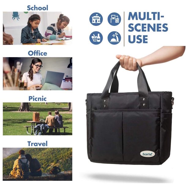 Sac Isotherme Repas Femme 2en1 - Compartiment Repas + Sac à Main 15,6 Pouces - Noir élégant Pour Bureau, école, Travail