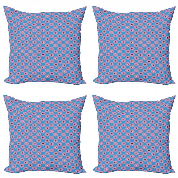 Flower Throw Pillow Cushion Case Pack of 4, Exotic Hibiscus Feminine Spring Petals Repetition, Modern Accent Double-Sided Print, 4 Sizes, Sky Blue Purple, by Ambesonne