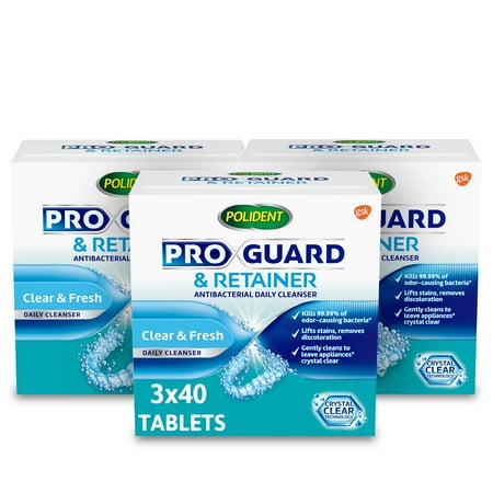 (best by 2024/03/27)Polident Proguard & Retainer Daily Cleansing Tablets  Mouth Guard Cleaner and Retainer Cleaner Tablets - 40 Count (Pack of 3)