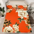 thumbnail image 3 of Feelyou Vintage Orange Floral Twin Sheet Sets, Western Rustic Flower Twin Fitted Sheet, French Fashion Style Flat Sheet, Super Cozy Room Decor, 3pcs, 3 of 8