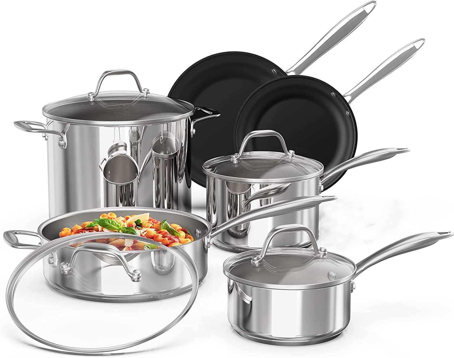 Ciwete Stainless Steel Pots and Pans Set 10 Piece, Kitchen Cookware Set