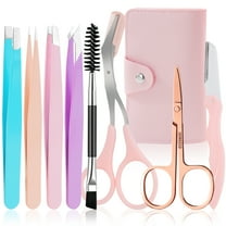 DUAIU Eyebrow Tweezer Set,8Pcs Precision Metal Tweezers for Flawless Shaping, Compact Pink Grooming Kit for Women & Men