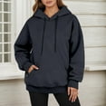 thumbnail image 2 of XIOANU Hoodies For Women Baggy Long Sleeved Hooded Sweatshirt With Pocket Solid Color Fleece-Lined Warm Drawstring Hoodie Commuting, 2 of 4