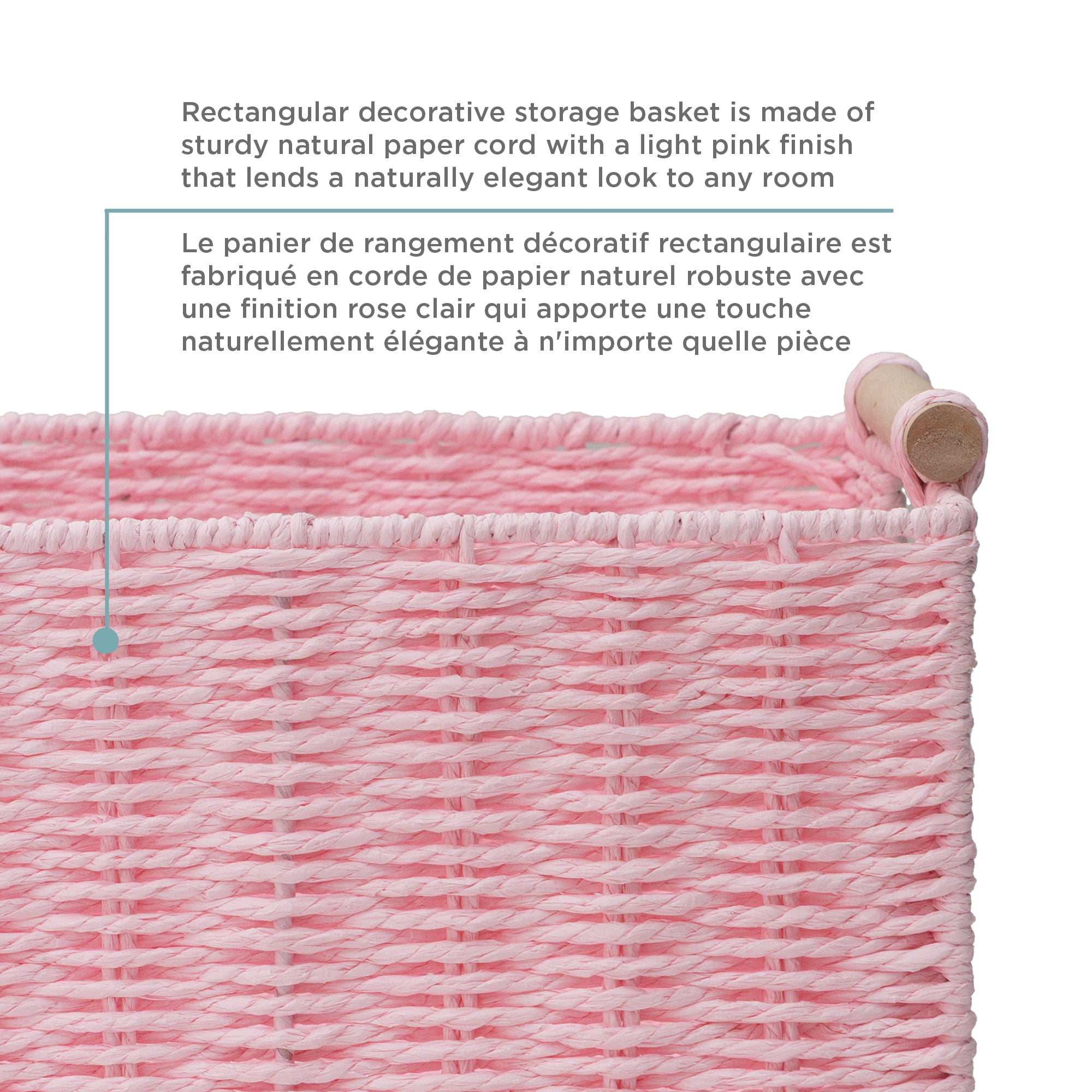 Panier de rangement décoratif rectangulaire en corde de papier tissée Zenna Home rose perle