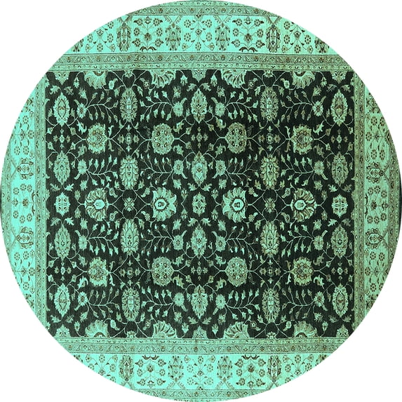 Ahgly Company Indoor Round Oriental Turquoise Blue Traditional Area Rugs, 8' Round