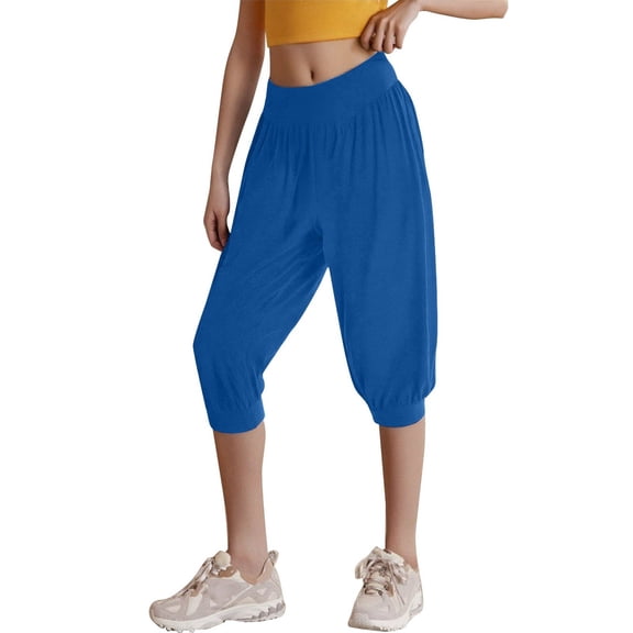 FUNUONY Capri Pants for Women Loose Comfy Workout Capris Sweatpants Women's Summer Short Yoga Trousers 3/4 Trousers Summer Trousers Blue L