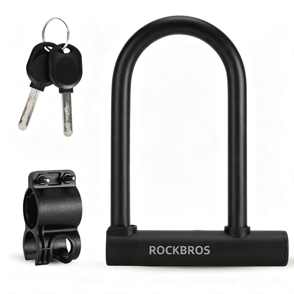 ROCKBROS Bicycle U-Lock Anti-Theft Bike U Lock, 14mm Waterproof Silicone Coated Carbon Steel Lock for Road MTB E-Bikes Shop Doors Fences