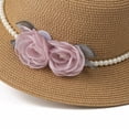 thumbnail image 5 of Women's Hepburn Style Straw Sun Hat Floral Pearl Decorated Wide Brim UV Protection Bucket Hat, 5 of 5