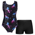thumbnail image 6 of inhzoy Kids Girls 2Pcs Gymnastic Dance Leotard Cartoon Pattern Bodysuit Unitard with Shorts, 6 of 6