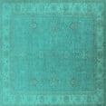 thumbnail image 1 of Ahgly Company Machine Washable Indoor Square Oriental Turquoise Blue Industrial Area Rugs, 8' Square, 1 of 4