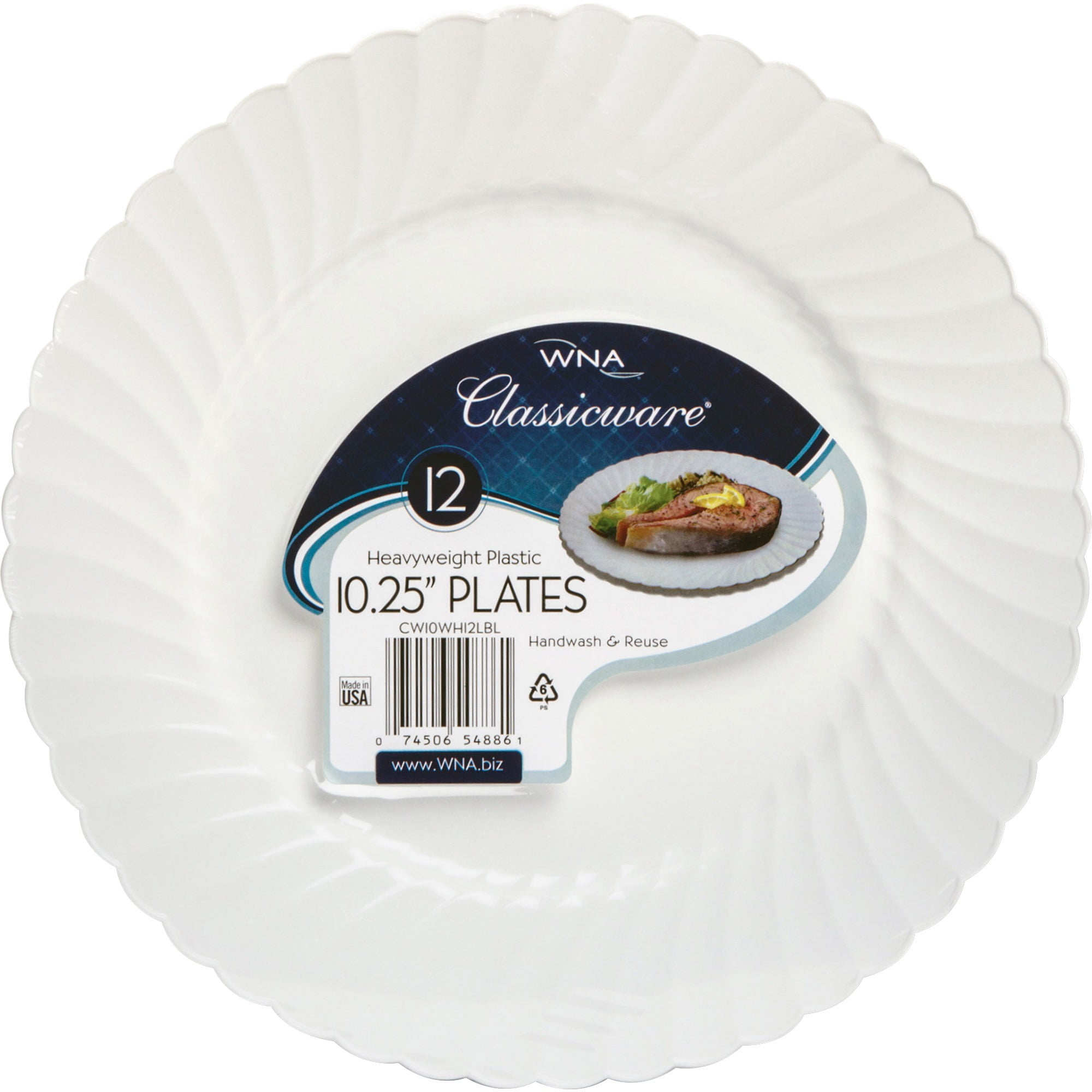 Classicware, WNARSCW101212W, WNA Comet Heavyweight Plastic White Plates