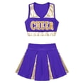 thumbnail image 3 of iiniim Robe d'Uniforme de Cheerleading pour Filles Enfants Hauts de Cheerleader avec Mini-Jupe Ensemble Costume de Cosplay de Carnaval Violet 10, 3 of 7