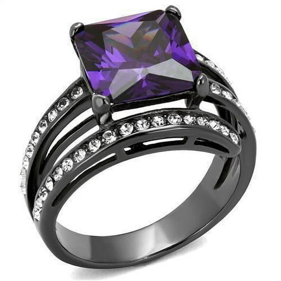 Womens Black Ring Anillo Para Mujer Stainless Steel Ring with AAA Grade CZ in Amethyst Adria