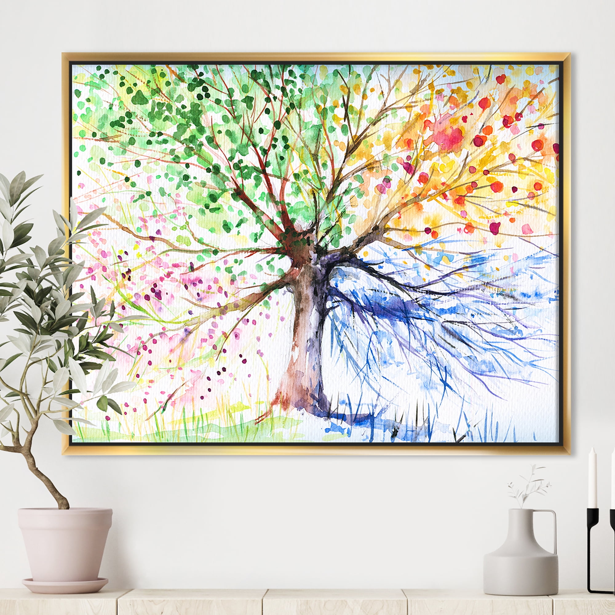 Designart ' Four Seasons Tree ' Floral Art Framed Canvas Print