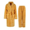thumbnail image 2 of Matching Couples Pajamas Unisex Soft Plush Robe Cozy Warm Bathrobe Fuzzy Female Long Spa Robe Sleepwear Long Sleeve Loungewear with Pockets 2 Piece Yellow XXXL, 2 of 5