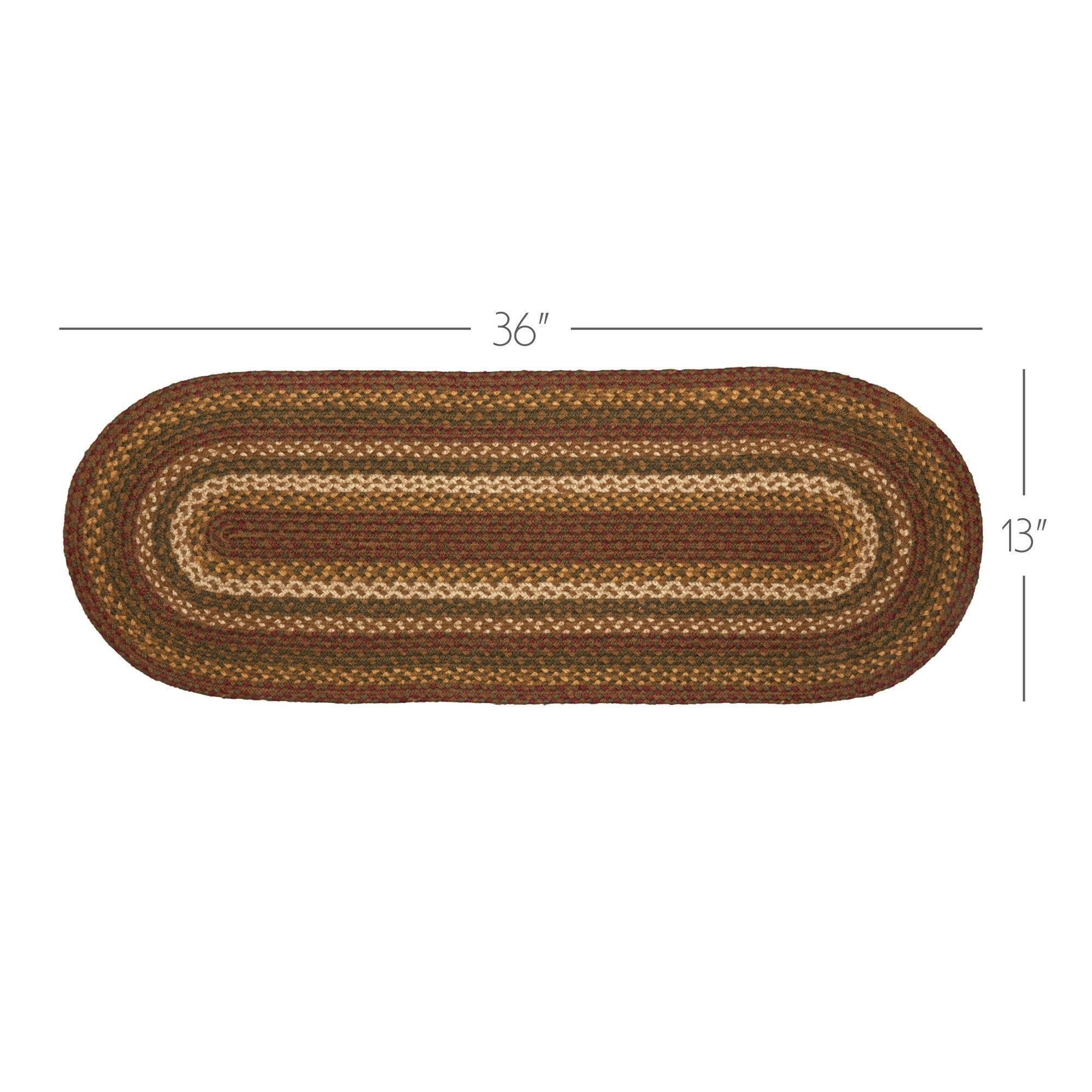 VHC Brands Tea Cabin Rustic Jute Green Textured Striped Oval Kitchen Table Decor Runner 13"x36"