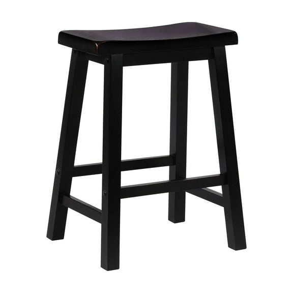 Linon Beamon 24" Sturdy Wood Backless Saddle Seat Counter Stool in Antique Black