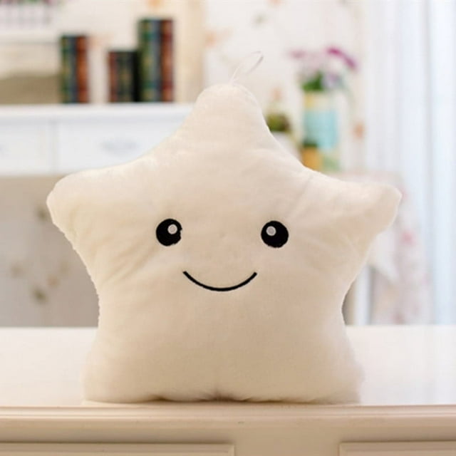 Led Luminous Colorful Five-Pointed Star Plush Toy Pillow Children Comfort Pillow,White 35cm