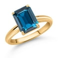 thumbnail image 3 of Gem Stone King 10K Yellow Gold London Blue Topaz Solitaire Engagement Ring for Women (2.71 Cttw, Emerald Cut 9X7MM, Gemstone November Birthstone, Available in Size 5, 6, 7, 8, 9), 3 of 7