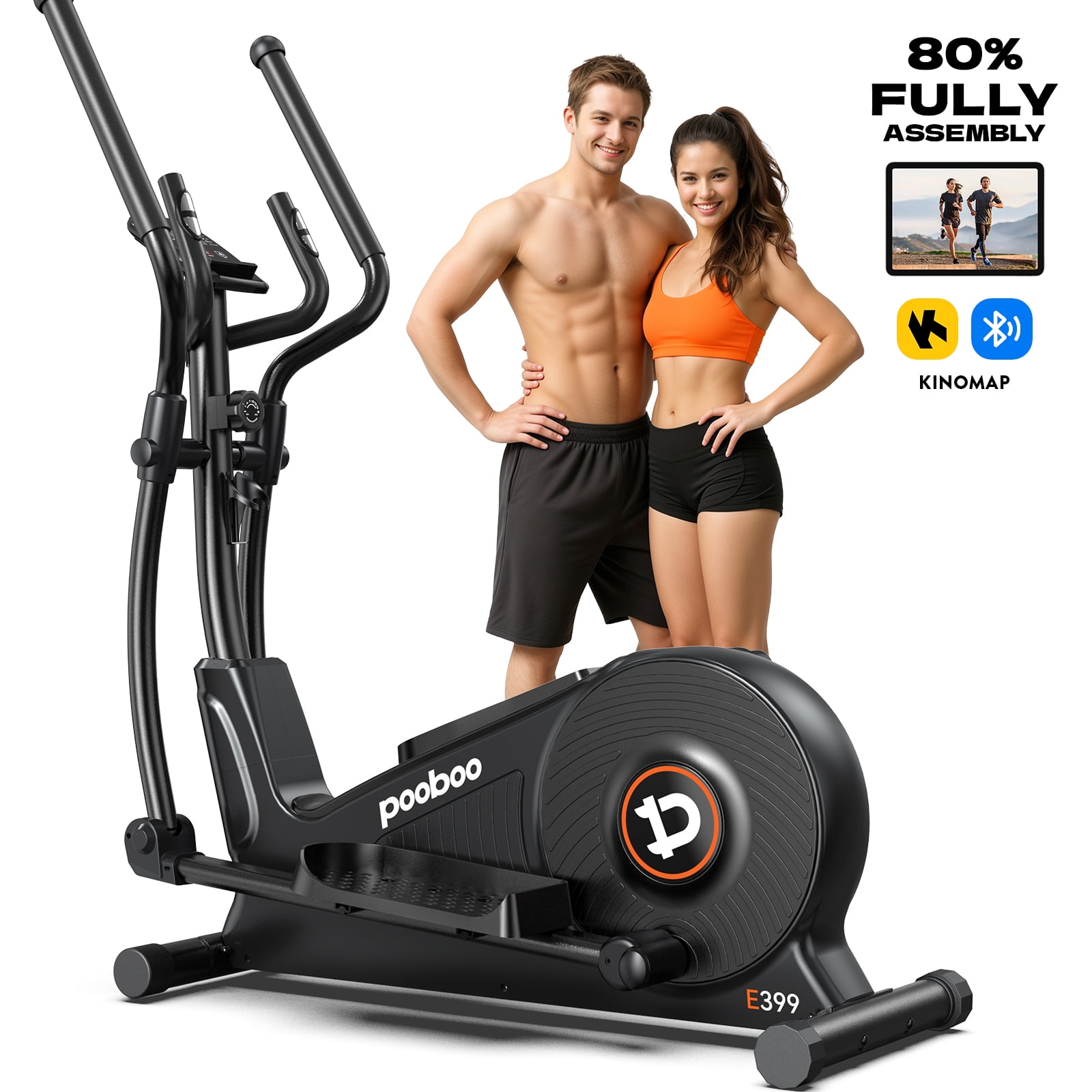 LNOW Pro Magnetic Elliptical Mahicne Nearlly Fully Assembled Build-in Bluetooth Indoor Stationary Exercise Machine 400lbs 16 Resitance with 15.5" Stride Length