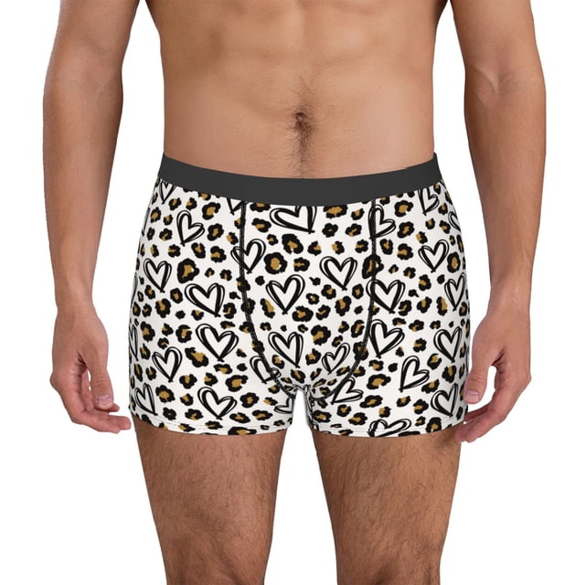 Balery Heart Leopard Calzoncillos bóxer para hombre, ropa interior de algodón suave y transpirable con cinturilla de nailon-XX-Large