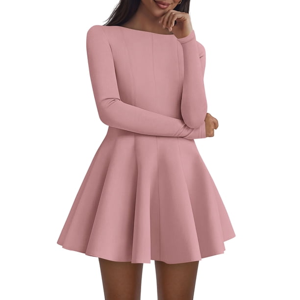 Vestido PRETTYGARDEN Otoño 2025 Manga Larga Línea A Mini Rosa M