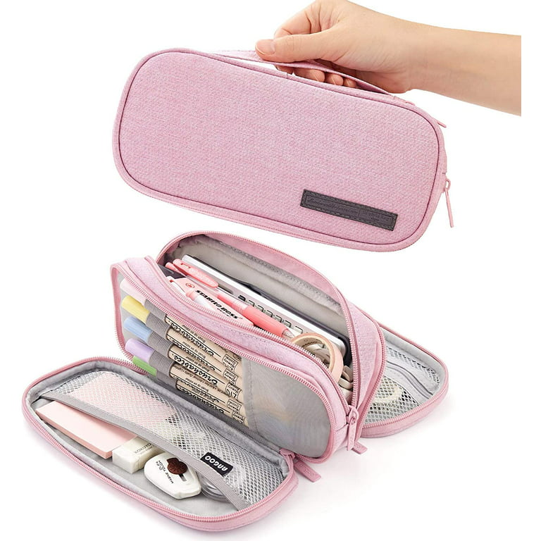 Enday Big Capacity Pencil Case, 3 Compartments Pencil Bags With Zipper,  Pink : Target