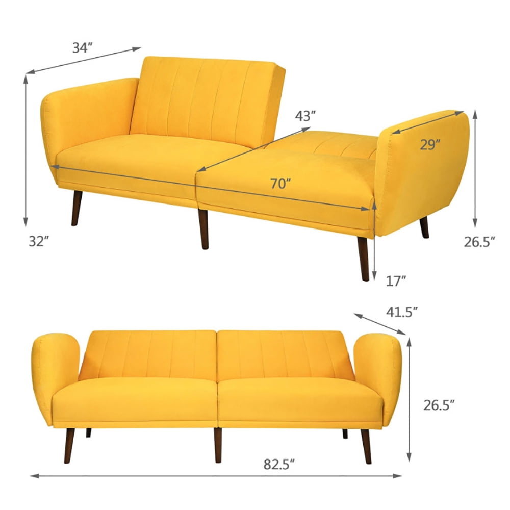 Finihen Convertible Futon Sofa Bed, Modern Convertible Sleeper Couch, Adjustable Couch Sleeper with Wood Legs, for Studio, Apartment, Office, Small Space, Living Room, Bedroom, Yellow