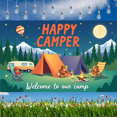 thumbnail image 2 of Colorful Design Happy Camper Tent Banner Cartoon Campfire Decoration for Outdoor Adventure Kids Party Summer Evening, 2 of 9