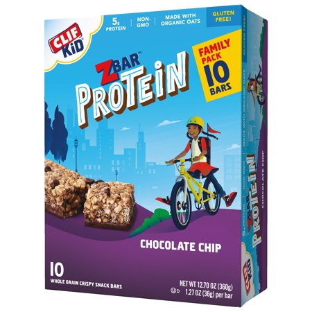 Clif Kid ZBar Protein, Chocolate Chip, 10 Energy Bars, 1.27 Oz each, Organic
