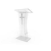 Clear Acrylic Lucite Podium Pulpit Lectern with White Cross