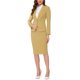 thumbnail image 2 of Conjuntos de traje para mujer INSPIRE CHIC, blazers de mangas largas y faldas lápiz, dos piezas, atuendos de trabajo, amarillo, L, 2 of 7